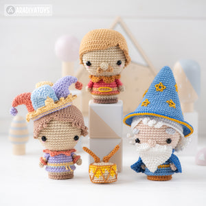 Royal Servants from “Mini Kingdom” collection, crochet patterns by AradiyaToys (Amigurumi tutorial PDF file), joker, astronomer, chef, drummer