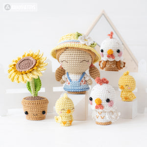 Sunny Farm from “Mini Kingdom” collection / crochet patterns by AradiyaToys (Amigurumi tutorial PDF) / crochet chicken / amigurumi sunflower