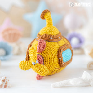 submarine crochet pattern amigurumi by AradiyaToys mini kingdom crochet submarine DIY tutorial PDF file handmade submarine amigurumi pattern