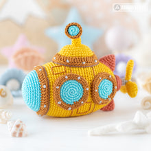 Load image into Gallery viewer, submarine crochet pattern amigurumi by AradiyaToys mini kingdom crochet submarine DIY tutorial PDF file handmade submarine amigurumi pattern
