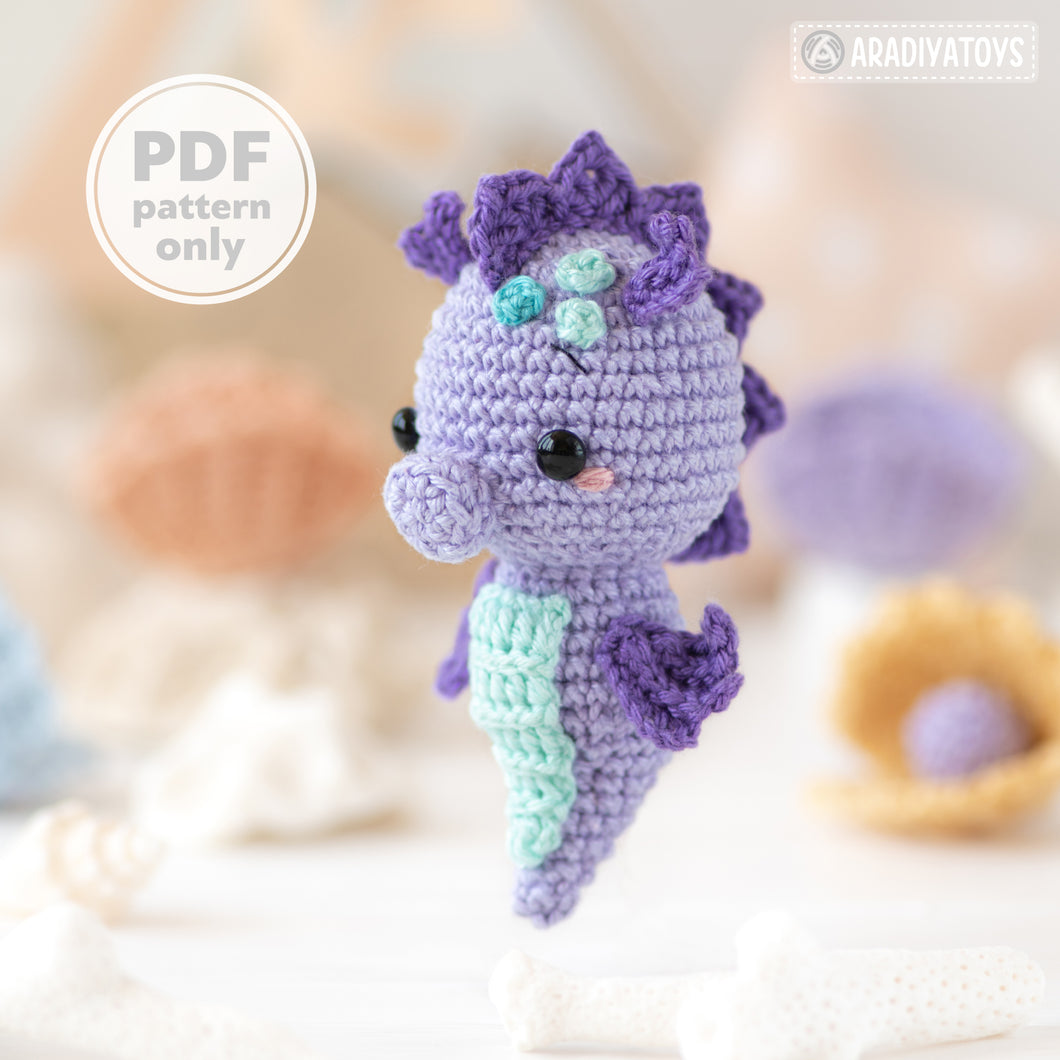 amigurumi seahorse crochet pattern AradiyaToys kawaii sea creatures crochet DIY tutorial PDF file handmade nautical decor amigurumi pattern