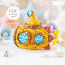 Load image into Gallery viewer, submarine crochet pattern amigurumi by AradiyaToys mini kingdom crochet submarine DIY tutorial PDF file handmade submarine amigurumi pattern
