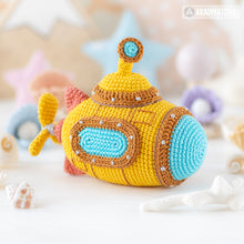 Load image into Gallery viewer, submarine crochet pattern amigurumi by AradiyaToys mini kingdom crochet submarine DIY tutorial PDF file handmade submarine amigurumi pattern
