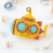 Load image into Gallery viewer, submarine crochet pattern amigurumi by AradiyaToys mini kingdom crochet submarine DIY tutorial PDF file handmade submarine amigurumi pattern

