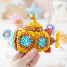 Load image into Gallery viewer, submarine crochet pattern amigurumi by AradiyaToys mini kingdom crochet submarine DIY tutorial PDF file handmade submarine amigurumi pattern
