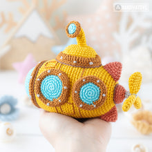 Load image into Gallery viewer, submarine crochet pattern amigurumi by AradiyaToys mini kingdom crochet submarine DIY tutorial PDF file handmade submarine amigurumi pattern
