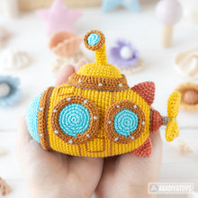 Load image into Gallery viewer, submarine crochet pattern amigurumi by AradiyaToys mini kingdom crochet submarine DIY tutorial PDF file handmade submarine amigurumi pattern
