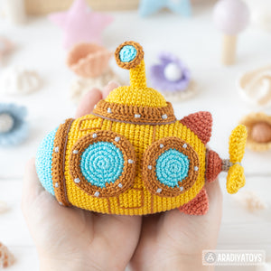 submarine crochet pattern amigurumi by AradiyaToys mini kingdom crochet submarine DIY tutorial PDF file handmade submarine amigurumi pattern