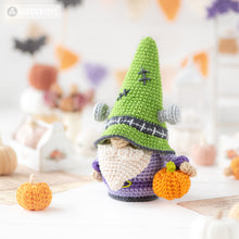 Load image into Gallery viewer, halloween crochet pattern for frankenstein gnome amigurumi tutorial AradiyaToys spooky season crochet DIY tutorial PDF file handmade pattern
