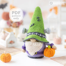 Load image into Gallery viewer, halloween crochet pattern for frankenstein gnome amigurumi tutorial AradiyaToys spooky season crochet DIY tutorial PDF file handmade pattern
