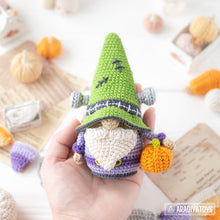 Load image into Gallery viewer, halloween crochet pattern for frankenstein gnome amigurumi tutorial AradiyaToys spooky season crochet DIY tutorial PDF file handmade pattern

