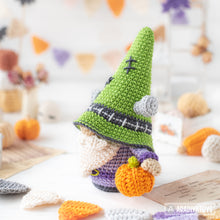 Load image into Gallery viewer, 5-in-1 halloween characters crochet pattern pdf sad clown frankenstein gnome pumpkinhead plague doctor el diablito amigurumi diy toy set
