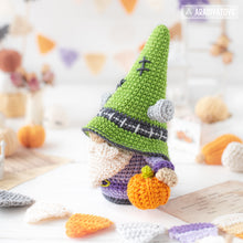 Load image into Gallery viewer, halloween crochet pattern for frankenstein gnome amigurumi tutorial AradiyaToys spooky season crochet DIY tutorial PDF file handmade pattern
