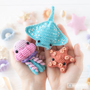 7-in-1 deep ocean crochet pattern amigurumi by AradiyaToys mini kingdom submarine whale shark jellyfish diver crochet tutorial DIY PDF file