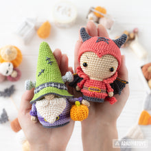 Load image into Gallery viewer, 5-in-1 halloween characters crochet pattern pdf sad clown frankenstein gnome pumpkinhead plague doctor el diablito amigurumi diy toy set
