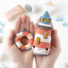 Load image into Gallery viewer, kawaii lighthouse crochet pattern PDF amigurumi lifebuoy DIY tutorial nautical decor mini kingdom coastal sea toy easy crochet pattern
