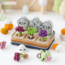 Load image into Gallery viewer, graveyard halloween crochet pattern cemetery amigurumi tutorial by AradiyaToys mini kingdom zombie crochet tombstone DIY file handmade PDF

