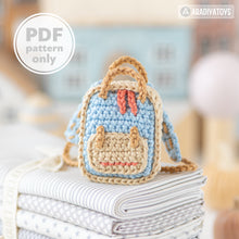 Load image into Gallery viewer, amigurumi doll backpack crochet pattern AradiyaToys dolls accessories crochet DIY tutorial PDF file handmade bag amigurumi pattern keychain
