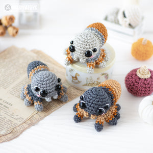 baby spider crochet pattern halloween amigurumi tutorial AradiyaToys mini kingdom crochet tarantula DIY file handmade PDF amigurumi pattern