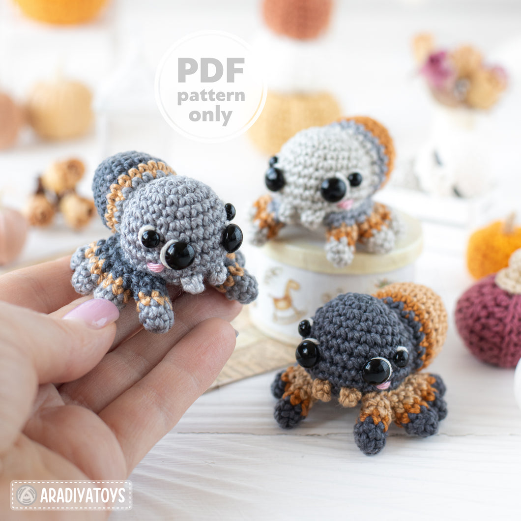 baby spider crochet pattern halloween amigurumi tutorial AradiyaToys mini kingdom crochet tarantula DIY file handmade PDF amigurumi pattern
