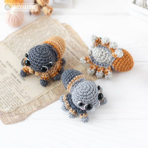 baby spider crochet pattern halloween amigurumi tutorial AradiyaToys mini kingdom crochet tarantula DIY file handmade PDF amigurumi pattern