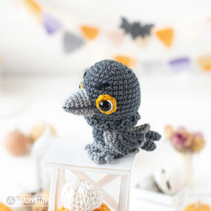 raven crochet pattern halloween decor crow amigurumi tutorial by AradiyaToys mini kingdom crochet DIY file handmade PDF amigurumi pattern