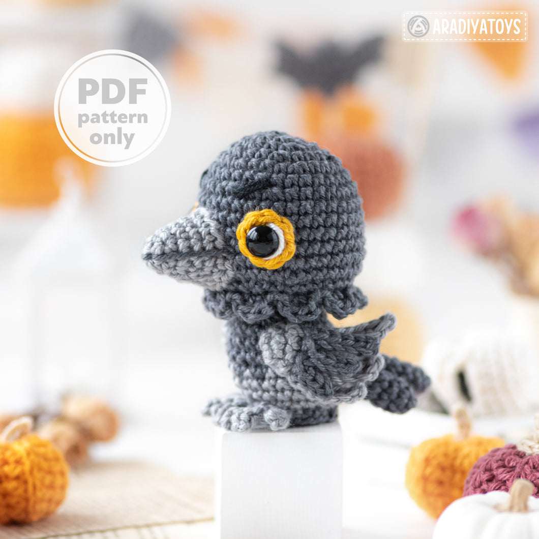 raven crochet pattern halloween decor crow amigurumi tutorial by AradiyaToys mini kingdom crochet DIY file handmade PDF amigurumi pattern