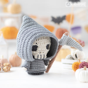 grim reaper crochet pattern halloween amigurumi tutorial AradiyaToys spooky season crochet DIY tutorial PDF file handmade amigurumi pattern