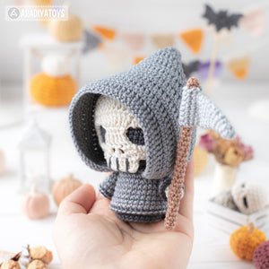 grim reaper crochet pattern halloween amigurumi tutorial AradiyaToys spooky season crochet DIY tutorial PDF file handmade amigurumi pattern
