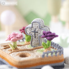 Load image into Gallery viewer, graveyard halloween crochet pattern cemetery amigurumi tutorial by AradiyaToys mini kingdom zombie crochet tombstone DIY file handmade PDF
