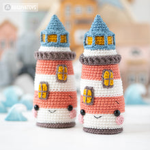 Load image into Gallery viewer, kawaii lighthouse crochet pattern PDF amigurumi lifebuoy DIY tutorial nautical decor mini kingdom coastal sea toy easy crochet pattern
