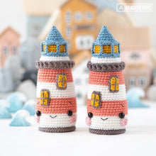 Load image into Gallery viewer, kawaii lighthouse crochet pattern PDF amigurumi lifebuoy DIY tutorial nautical decor mini kingdom coastal sea toy easy crochet pattern
