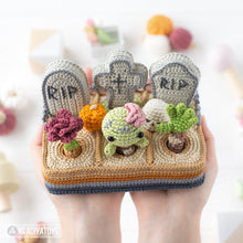 Carica l&#39;immagine nel visualizzatore di Gallery, 4-in-1 halloween night crochet pattern graveyard amigurumi tutorial AradiyaToys mini kingdom DIY raven spider zombie howto digital PDF file
