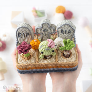 4-in-1 halloween night crochet pattern graveyard amigurumi tutorial AradiyaToys mini kingdom DIY raven spider zombie howto digital PDF file