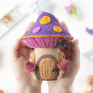 mushroom house crochet pattern by AradiyaToys mini kingdom amigurumi witch house crochet DIY tutorial PDF file handmade halloween pattern