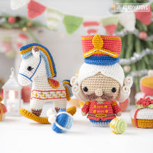 Load image into Gallery viewer, 7-in-1 nutcracker crochet pattern Christmas decor amigurumi tutorial rocking horse AradiyaToys DIY ornament Christmas tree digital PDF file
