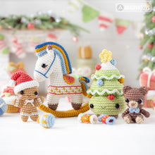 Load image into Gallery viewer, 7-in-1 nutcracker crochet pattern Christmas decor amigurumi tutorial rocking horse AradiyaToys DIY ornament Christmas tree digital PDF file
