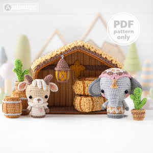 7 in 1 Nativity Crochet Pattern Set Stable Goatling Elephant DIY Christmas Mini Amigurumi Animal Patterns Nativity Scene (Tutorial PDF file)