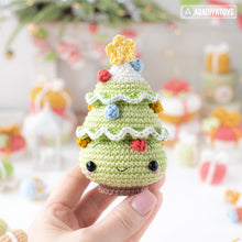 Load image into Gallery viewer, mini Christmas tree crochet pattern by AradiyaToys fairytale Christmas decor amigurumi pattern ornament crochet DIY tutorial PDF file howto
