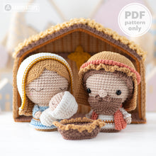 Load image into Gallery viewer, 4 in 1 Nativity Crochet Pattern Set Mary Baby Jesus Joseph Stable DIY Christmas Mini Amigurumi Patterns Nativity Scene (Tutorial PDF file)
