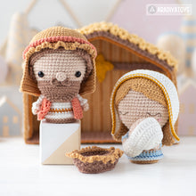 Load image into Gallery viewer, 4 in 1 Nativity Crochet Pattern Set Mary Baby Jesus Joseph Stable DIY Christmas Mini Amigurumi Patterns Nativity Scene (Tutorial PDF file)
