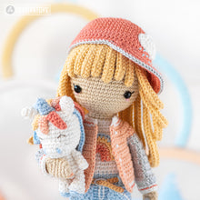 Cargar imagen en el visor de la galería, Crochet Doll Pattern for Friendy Mika with Rainbow Unicorn from &quot;AradiyaToys Friendies&quot; collection (Amigurumi tutorial PDF file) modern doll
