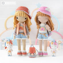 Afbeelding in Gallery-weergave laden, Crochet Doll Pattern for Friendy Mika with Rainbow Unicorn from &quot;AradiyaToys Friendies&quot; collection (Amigurumi tutorial PDF file) modern doll
