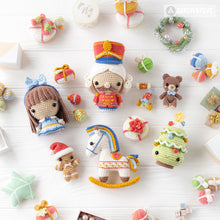 Load image into Gallery viewer, 7-in-1 nutcracker crochet pattern Christmas decor amigurumi tutorial rocking horse AradiyaToys DIY ornament Christmas tree digital PDF file

