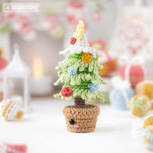 Load image into Gallery viewer, kawaii mini Christmas tree crochet pattern amigurumi tutorial AradiyaToys Christmas tree decor ornament xmas crochet DIY lesson PDF file
