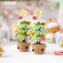 Load image into Gallery viewer, kawaii mini Christmas tree crochet pattern amigurumi tutorial AradiyaToys Christmas tree decor ornament xmas crochet DIY lesson PDF file
