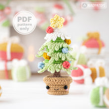 Load image into Gallery viewer, kawaii mini Christmas tree crochet pattern amigurumi tutorial AradiyaToys Christmas tree decor ornament xmas crochet DIY lesson PDF file
