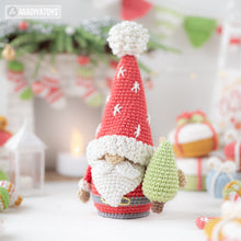Load image into Gallery viewer, Christmas gnome crochet pattern amigurumi tutorial by AradiyaToys Christmas decor mini gnome ornament xmas crochet DIY tutorial PDF file
