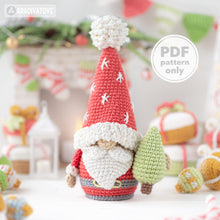 Load image into Gallery viewer, Christmas gnome crochet pattern amigurumi tutorial by AradiyaToys Christmas decor mini gnome ornament xmas crochet DIY tutorial PDF file
