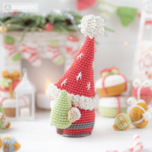 Load image into Gallery viewer, Christmas gnome crochet pattern amigurumi tutorial by AradiyaToys Christmas decor mini gnome ornament xmas crochet DIY tutorial PDF file
